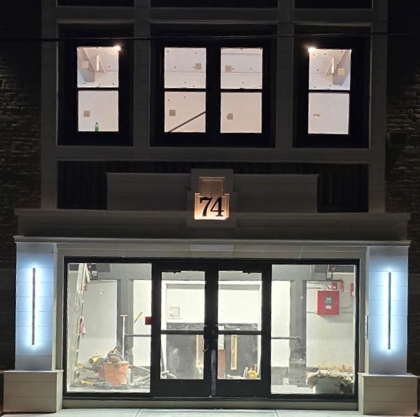 A building with the number 74 on it