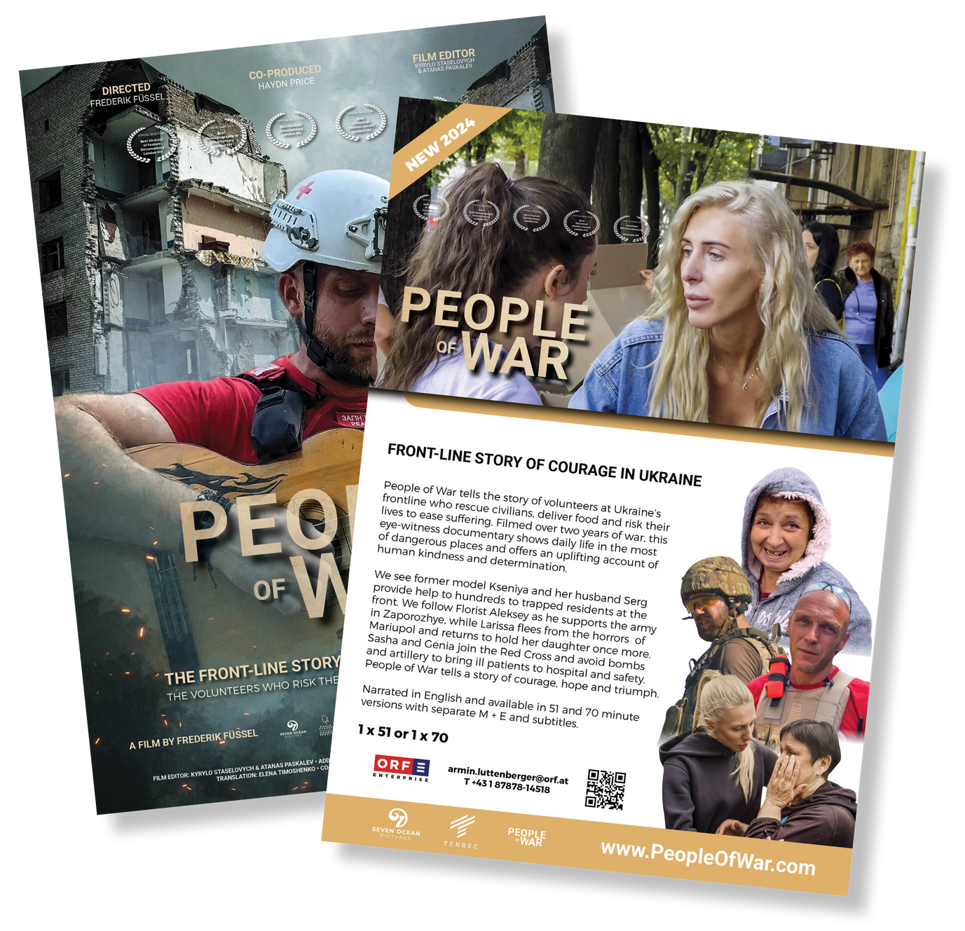 Flyer from People of War , the new documentary tells the story of volunteers at Ukraine's frontline who rescue residents, deliver food and risk their lives to ease civilian suffering. 