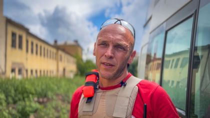 A still image from People of War , the new documentary tells the story of volunteers at Ukraine's frontline who rescue residents, deliver food and risk their lives to ease civilian suffering. 