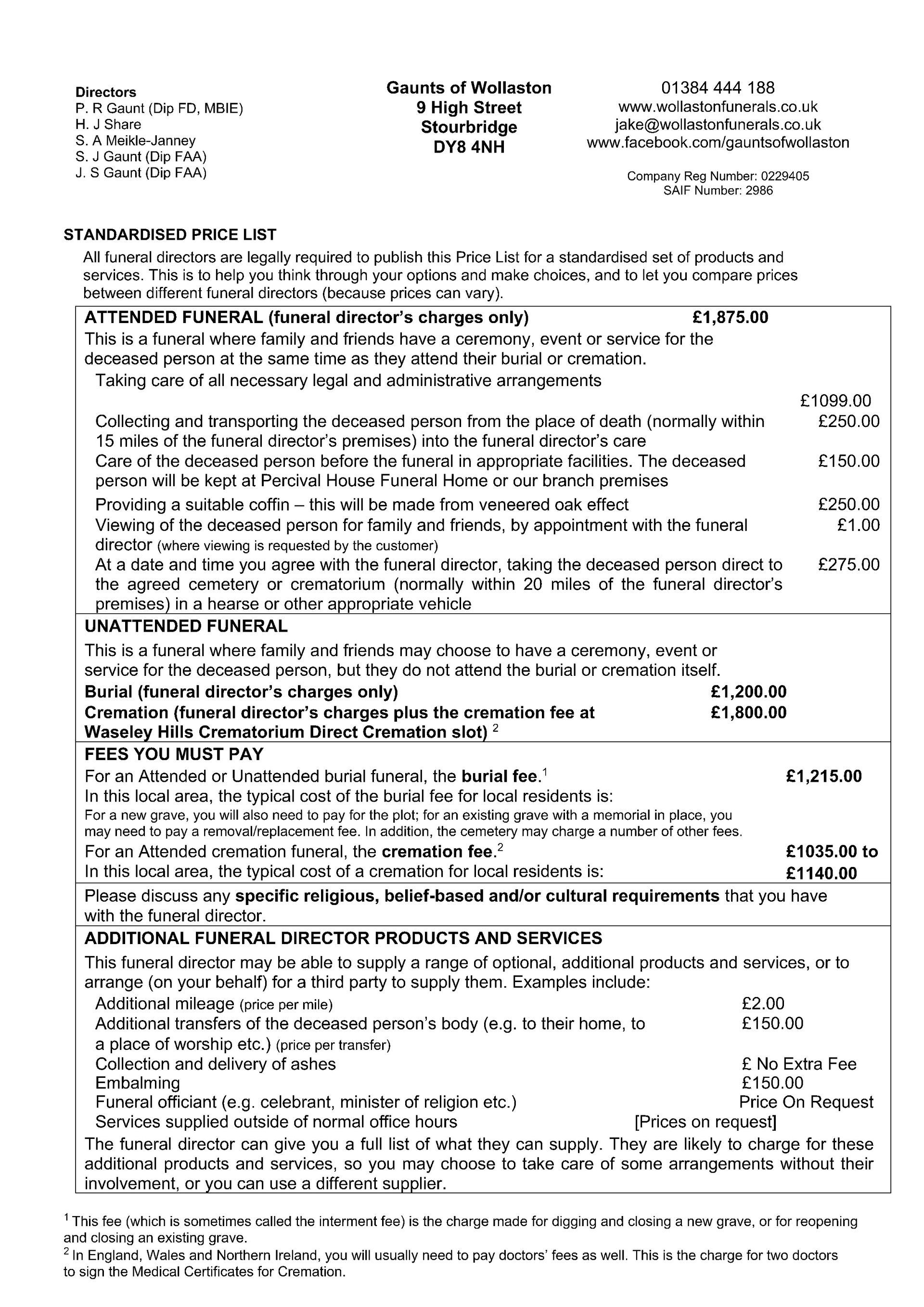 standard funeral cost