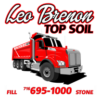 Leo Brenon Top Soil logo featuring a truck with shredded top soil in Buffalo, NY