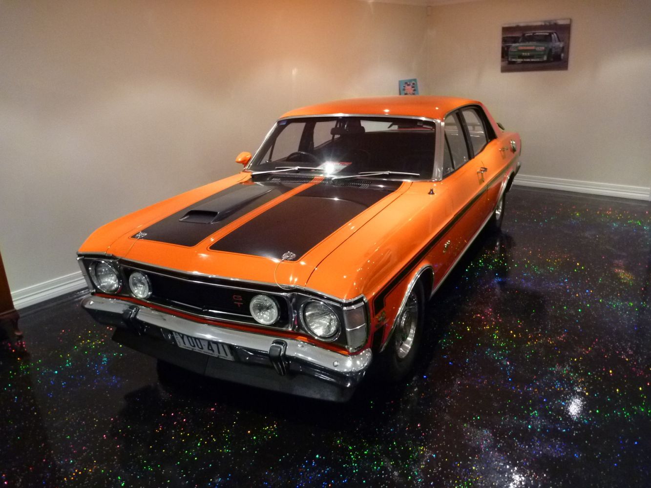 Vintage Car on Epoxy Flooring — Tasmania — Concrete Concepts Tasmania Pty Ltd