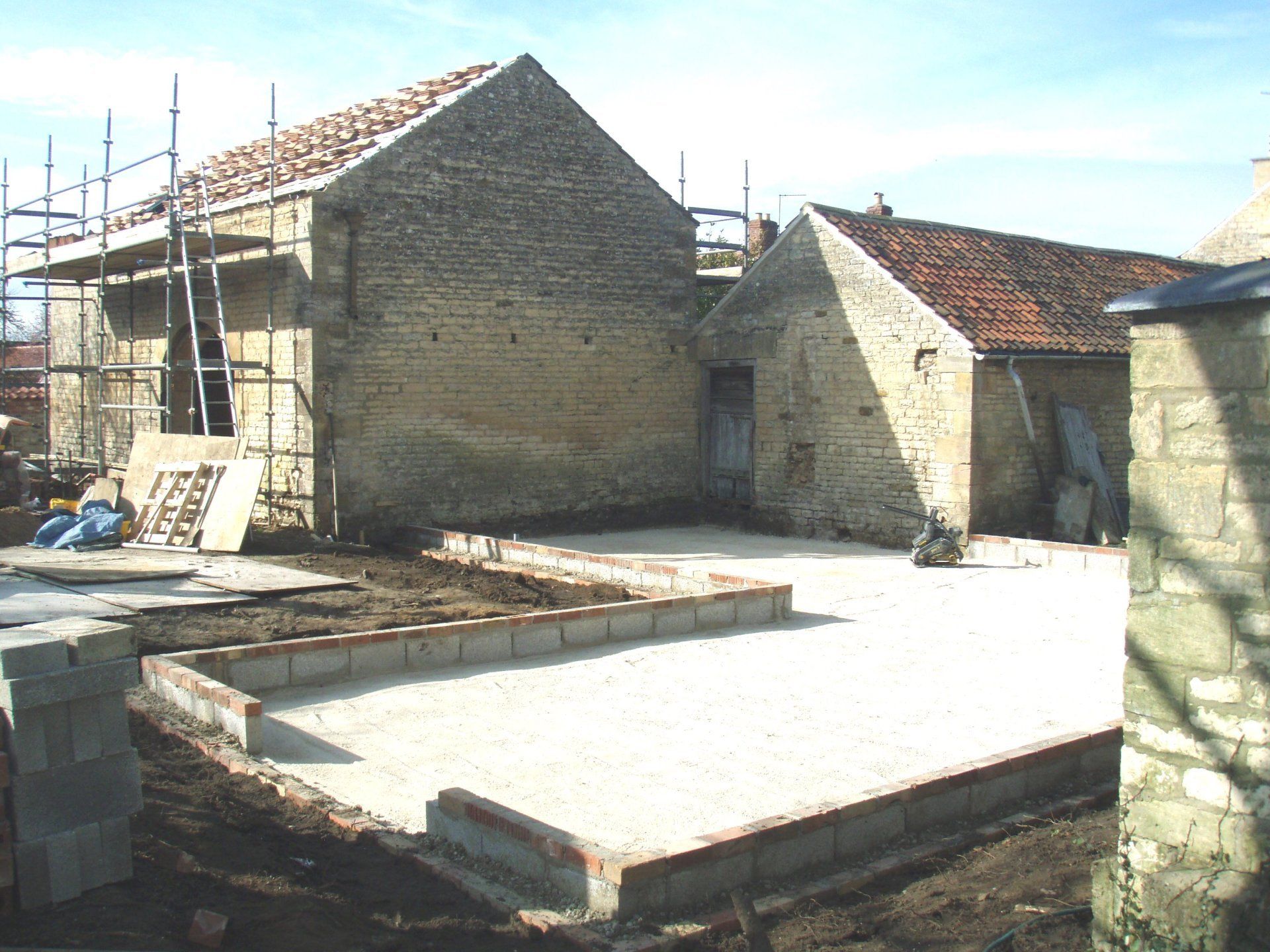 Footings and oversite completed for the Grade II listed barn extension