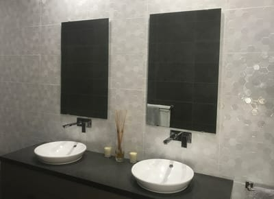 A Bathroom With Two Sinks And Two Mirrors — InStyle Shower Screens & Wardrobes in Charmhaven, NSW