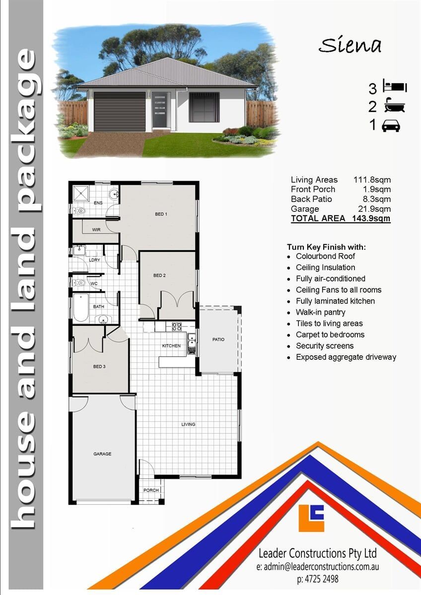 Siena Floor Plan House and Land Package — Leader Constructions in Cranbrook, QLD