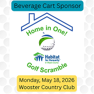 Beverage cart sponsor ad for Habitat for Humanity Golf Scramble, Monday, May 18, 2026, Wooster Country Club