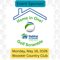 Habitat for Humanity Golf Scramble event sponsor sign with date, location, and Home in One logo
