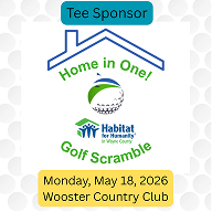 Habitat for Humanity Golf Scramble flyer with tee sponsor, Home in One, and date at Woodstock Country Club