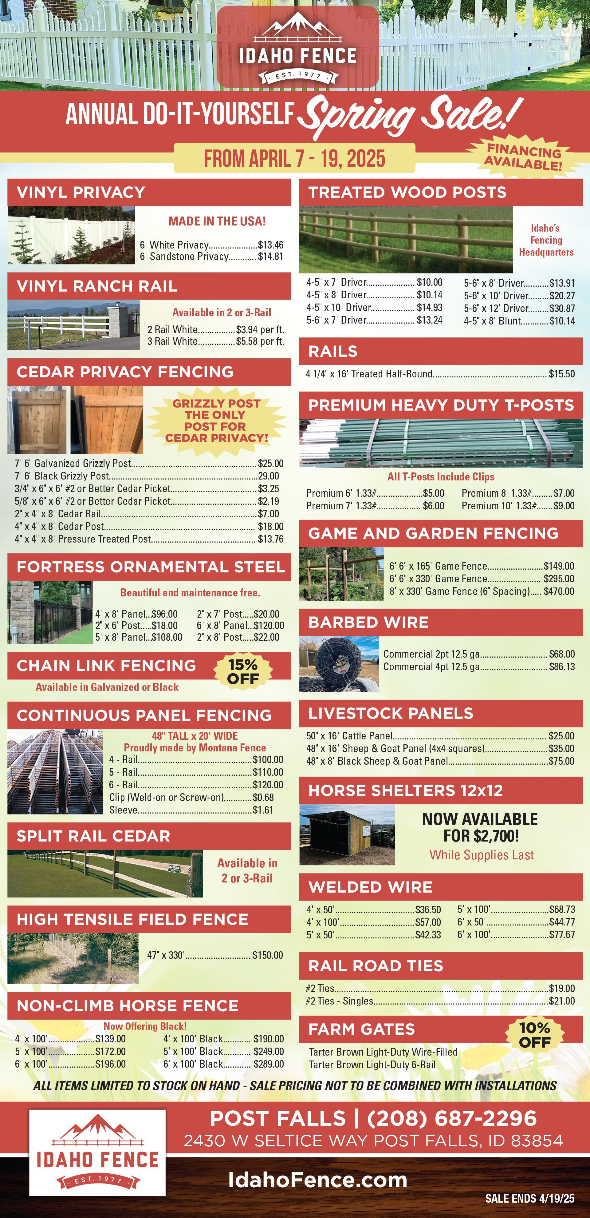 Idaho Spring Fencing Sale