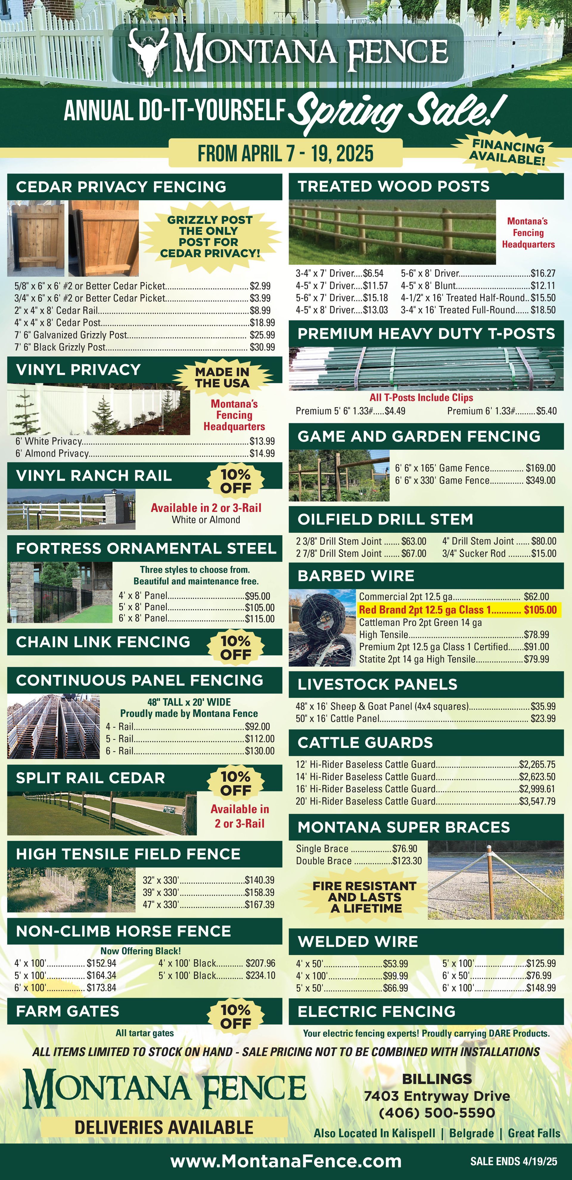 Billings Spring Fencing Sale