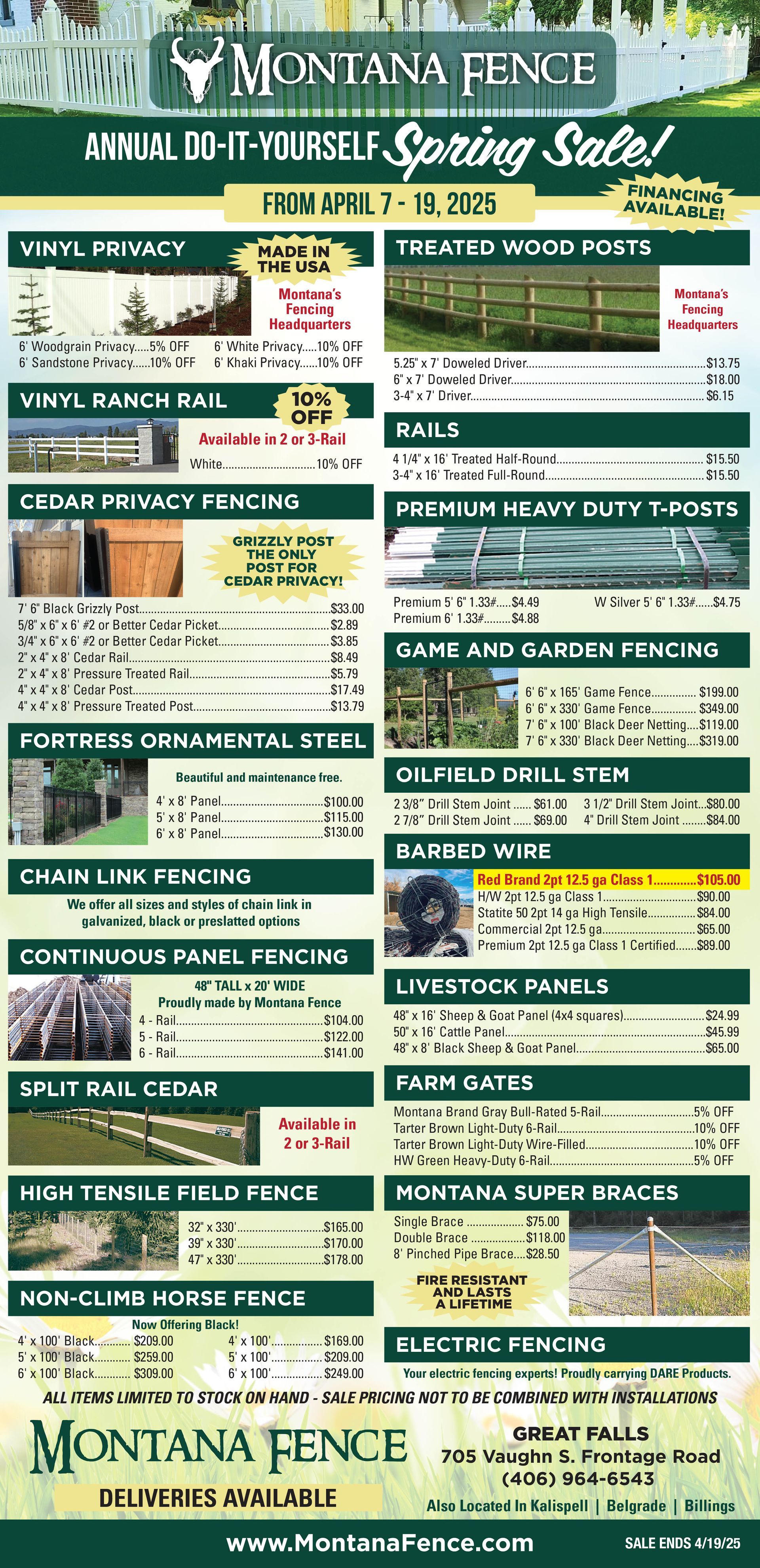 Great Falls Spring Fencing Sale