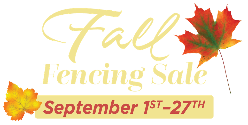Fall Fencing Sale, September 1st-27th, with fall leaves in orange and yellow.
