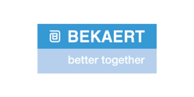 The bekaert logo is blue and white and says better together