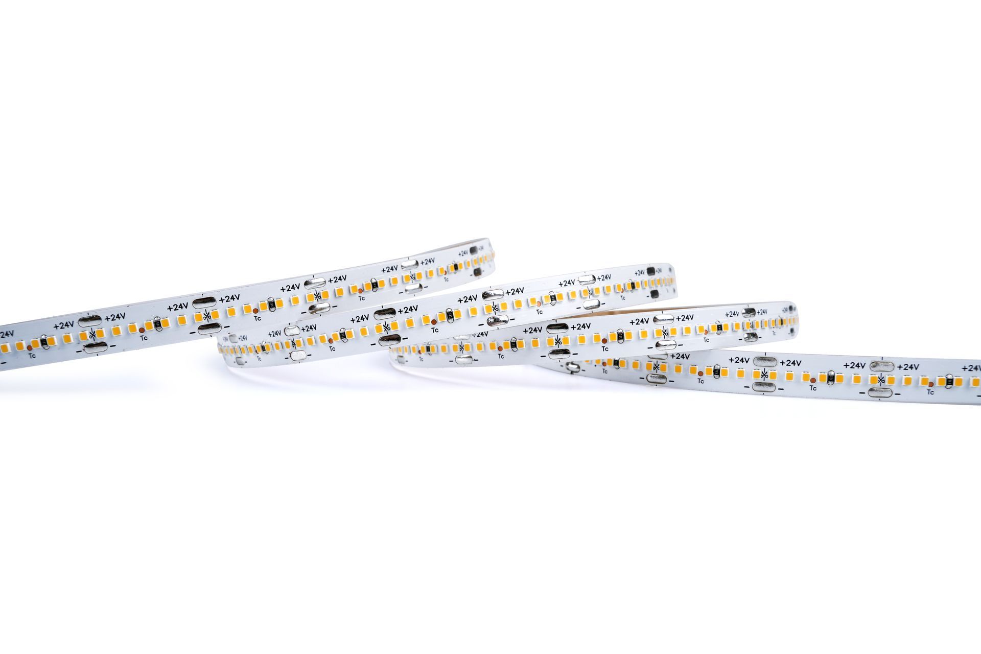 Flexible LED light strip on a white background.