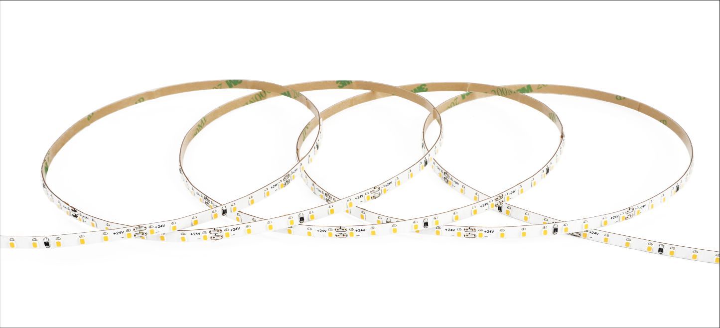 LED light strip, coiled on a white background.
