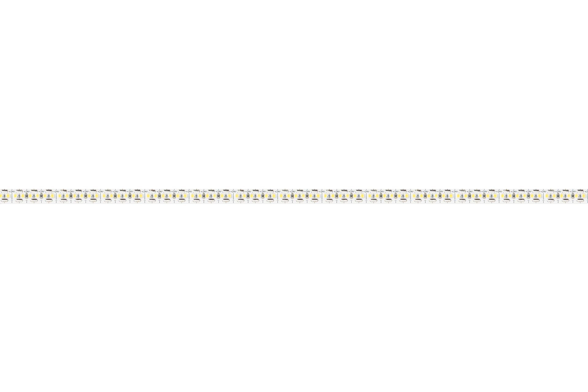 LED light strip coiled against a white background; LEDs are white.