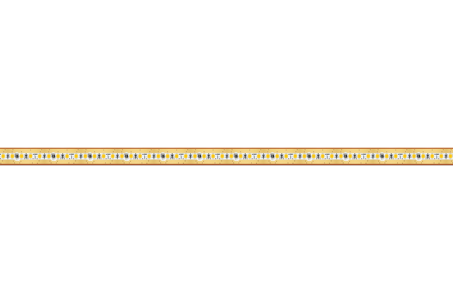 LED light strip coiled, with visible adhesive backing, against a white background.