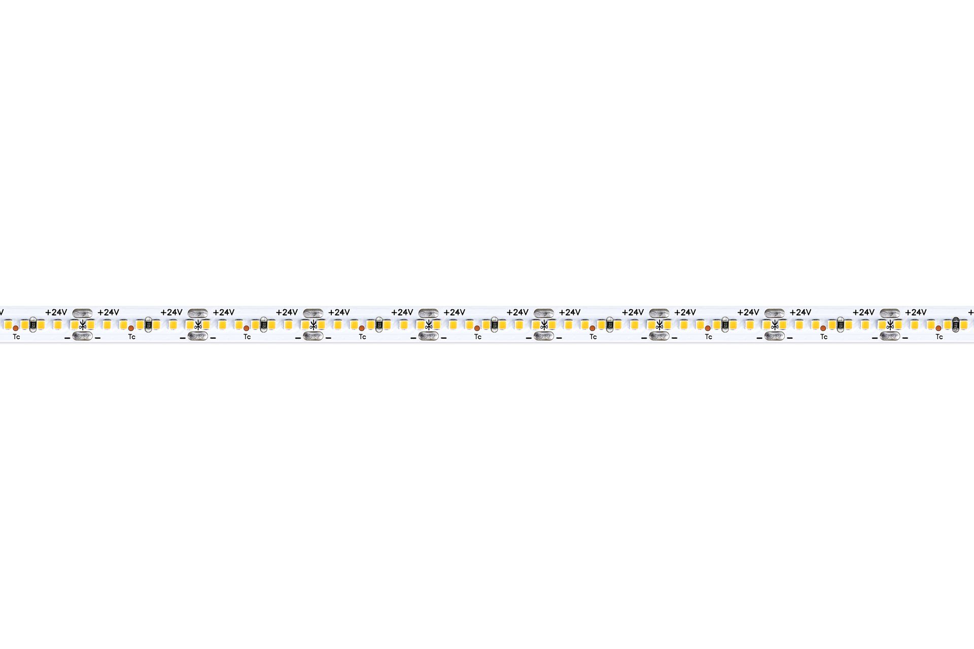 LED light strip on a white background, coiled with adhesive backing visible.