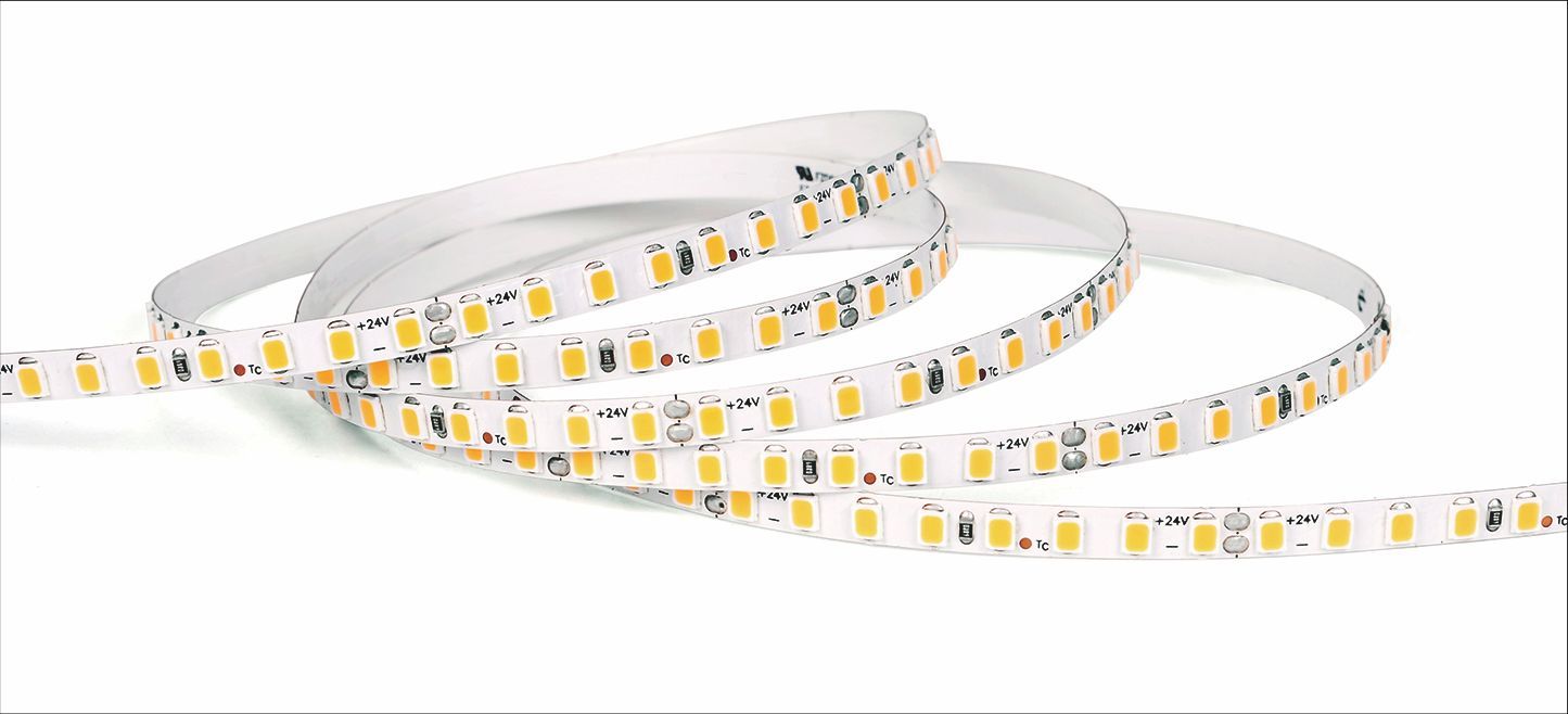 LED light strip coiled on a white background.
