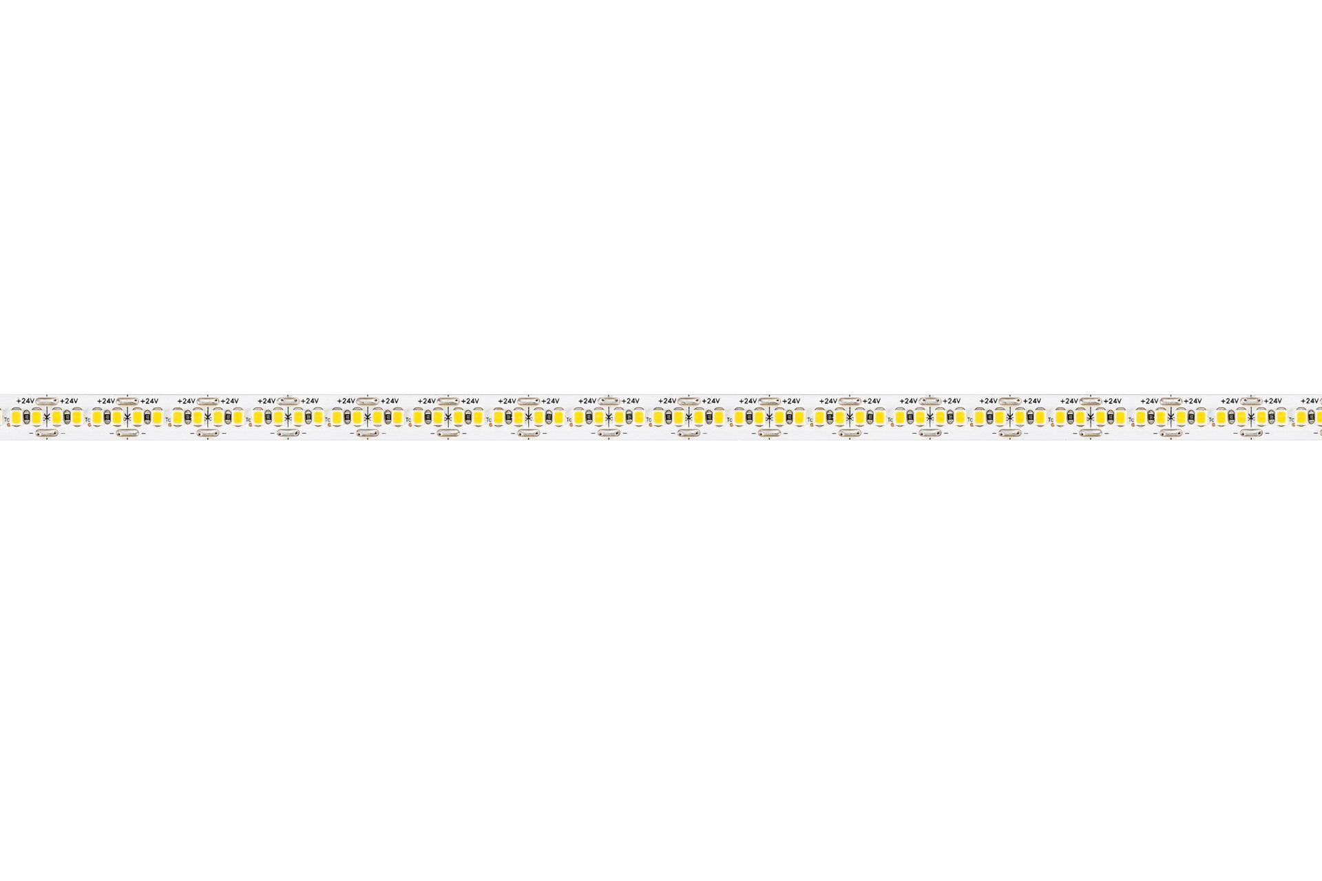 LED strip lights coiled on a white surface, showing the adhesive backing.