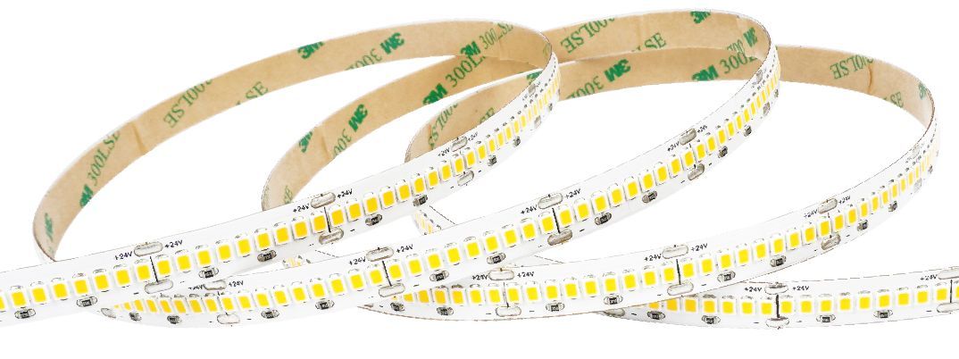 LED light strips with adhesive backing, coiled and ready to install.