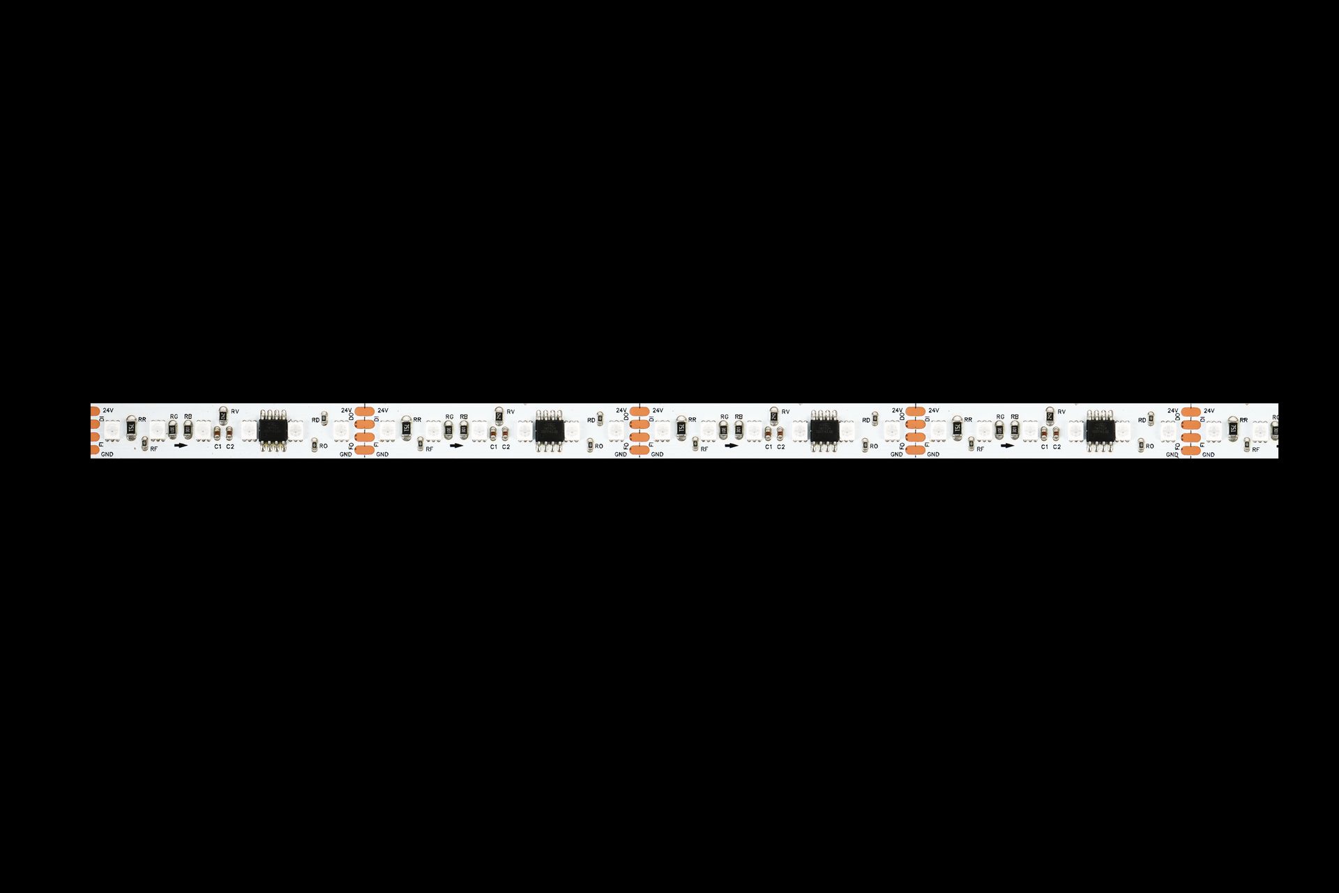 A rolled up LED light strip with a black connector and colored wires.