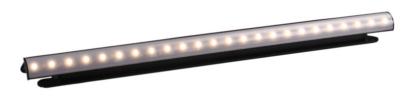 A long, silver LED light bar with multiple small, lit bulbs.
