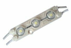 Three white LED light modules connected in a row, with wiring extending out.