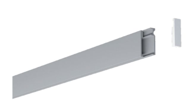 Gray metal track with a small, detached tab; likely for joining or securing.