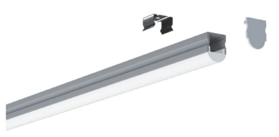 LED light fixture with mounting hardware.