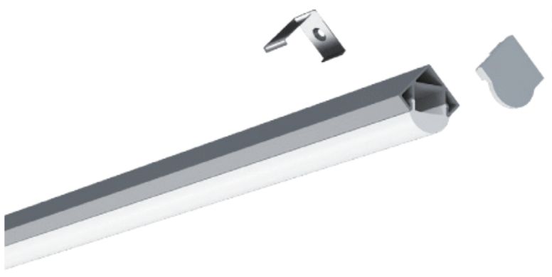 Silver LED light bar with end cap and mounting bracket.
