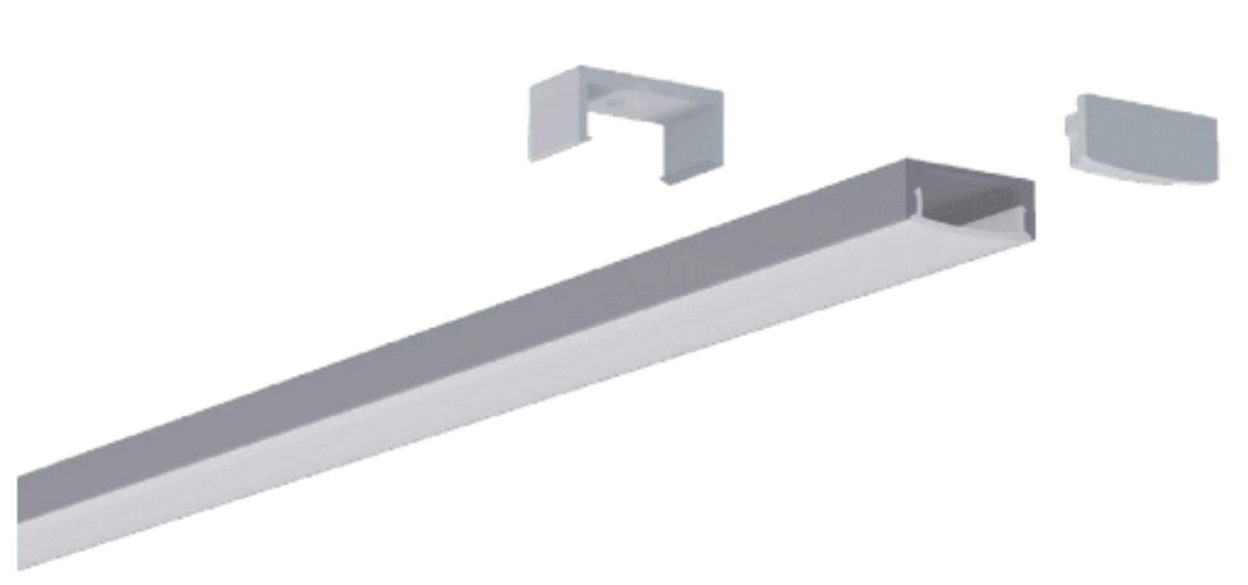 Silver light fixture with mounting hardware.