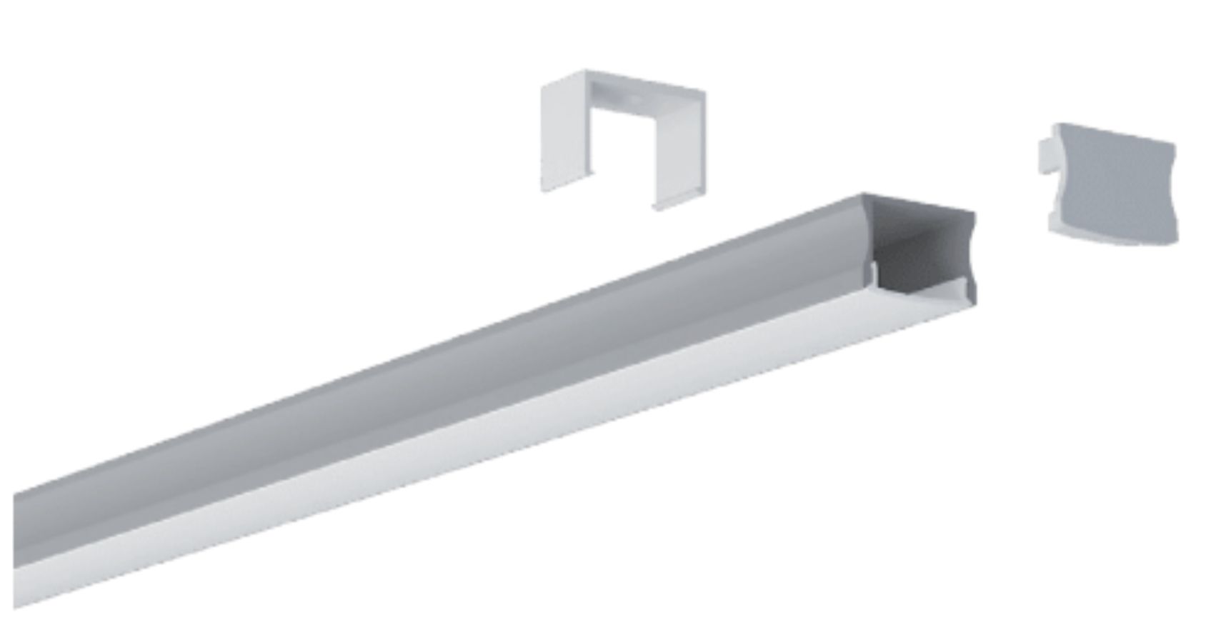 Silver LED light fixture with mounting accessories.