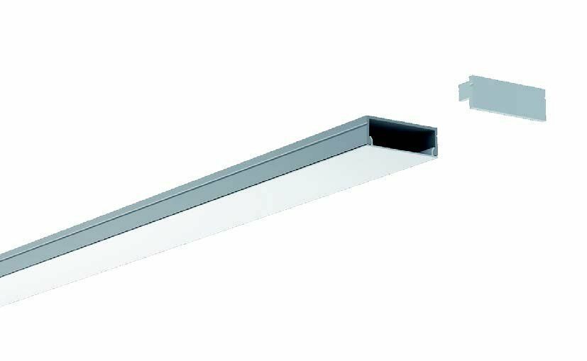 Silver rectangular light fixture with a detached mounting clip.