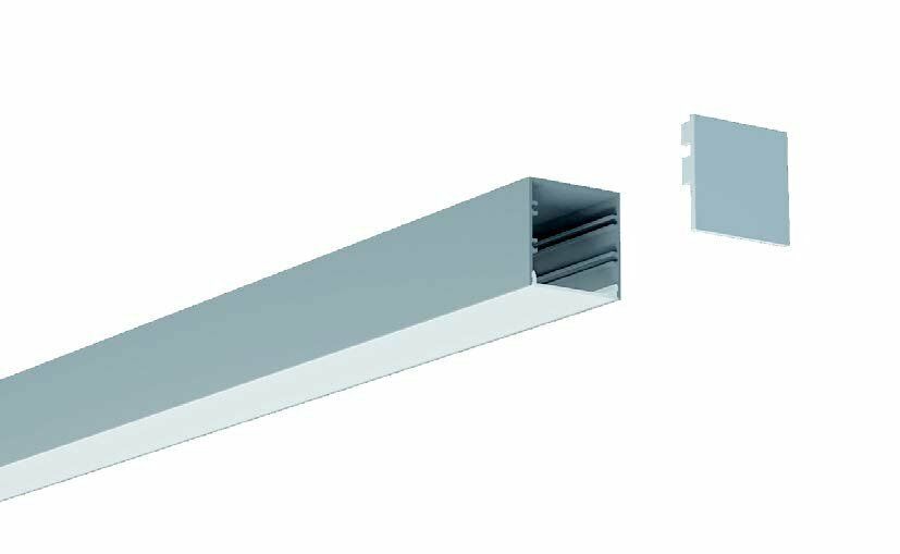 Aluminum light fixture profile with a detached end cap.