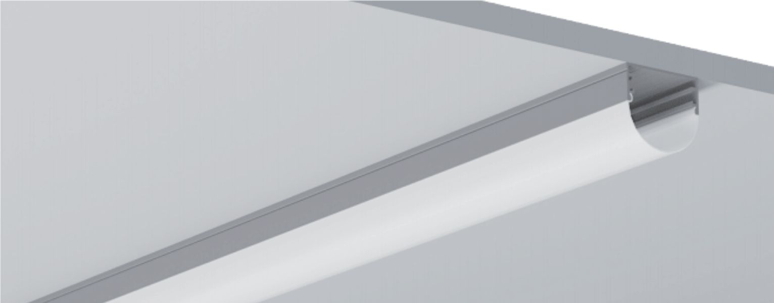 A recessed fluorescent light fixture on a white ceiling.