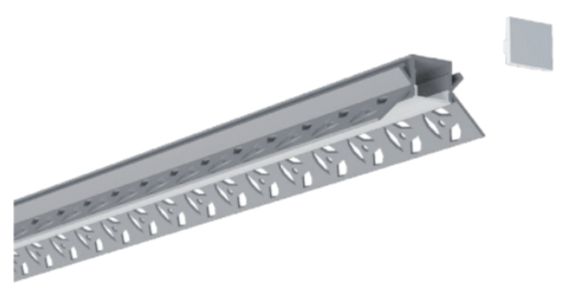 A metal drywall corner bead with a perforated edge.