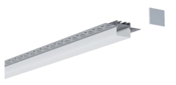 A piece of aluminum lighting track with a separate cover.