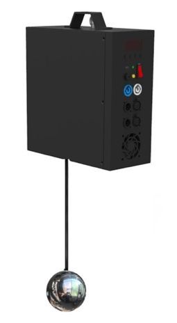 Black device with a handle and hanging sphere.