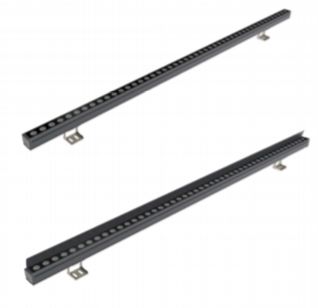 Two long, rectangular, black LED light fixtures with silver mounting brackets.