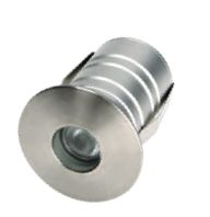 Silver recessed LED light fixture.
