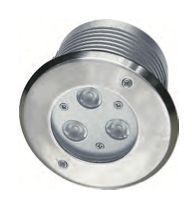 Silver ground LED spotlight with three lights.