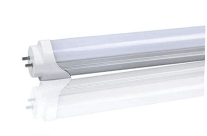 LED tube light, white with end pins, reflecting on a white surface.