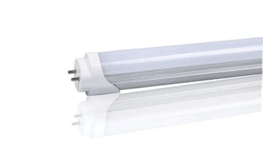 LED tube light with two pins and a white plastic base.