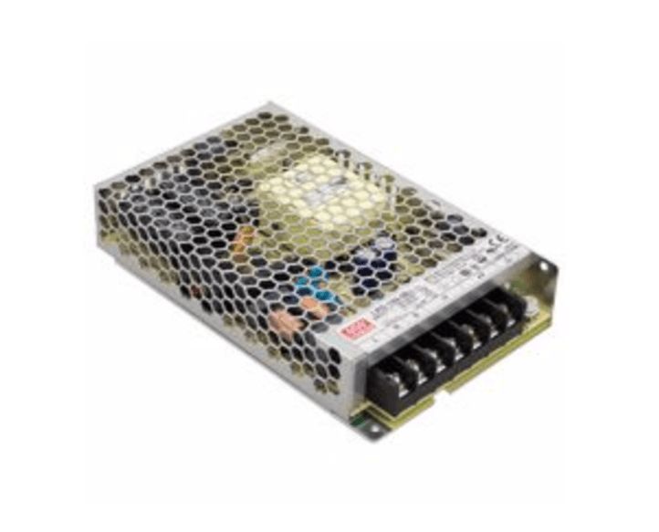 Metal power supply with a black terminal block and honeycomb top.