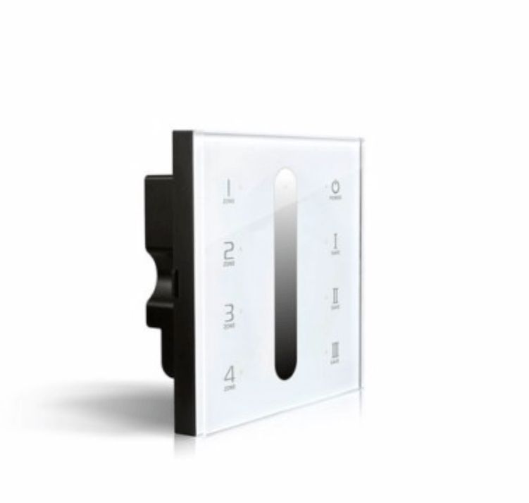 White touch panel light switch with numbers and a vertical brightness slider.