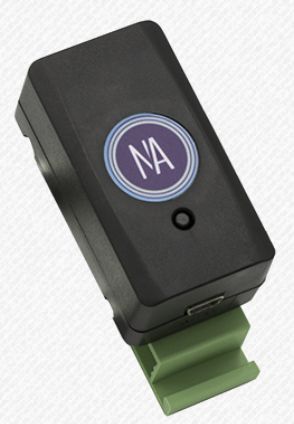 Black device with a green clip,