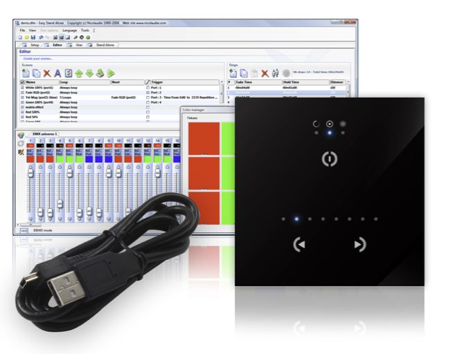 Black light controller with software interface and USB cable.