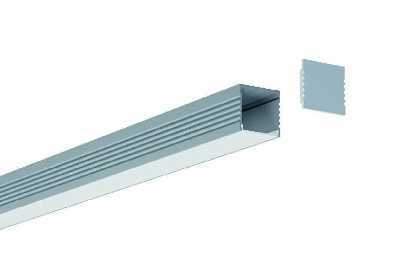 Silver metal channel with a square end cap.