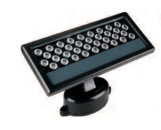 Black LED floodlight with adjustable mount.